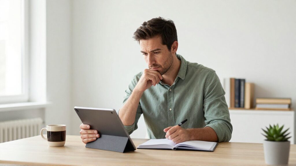 Emprendedor sentado en un escritorio moderno